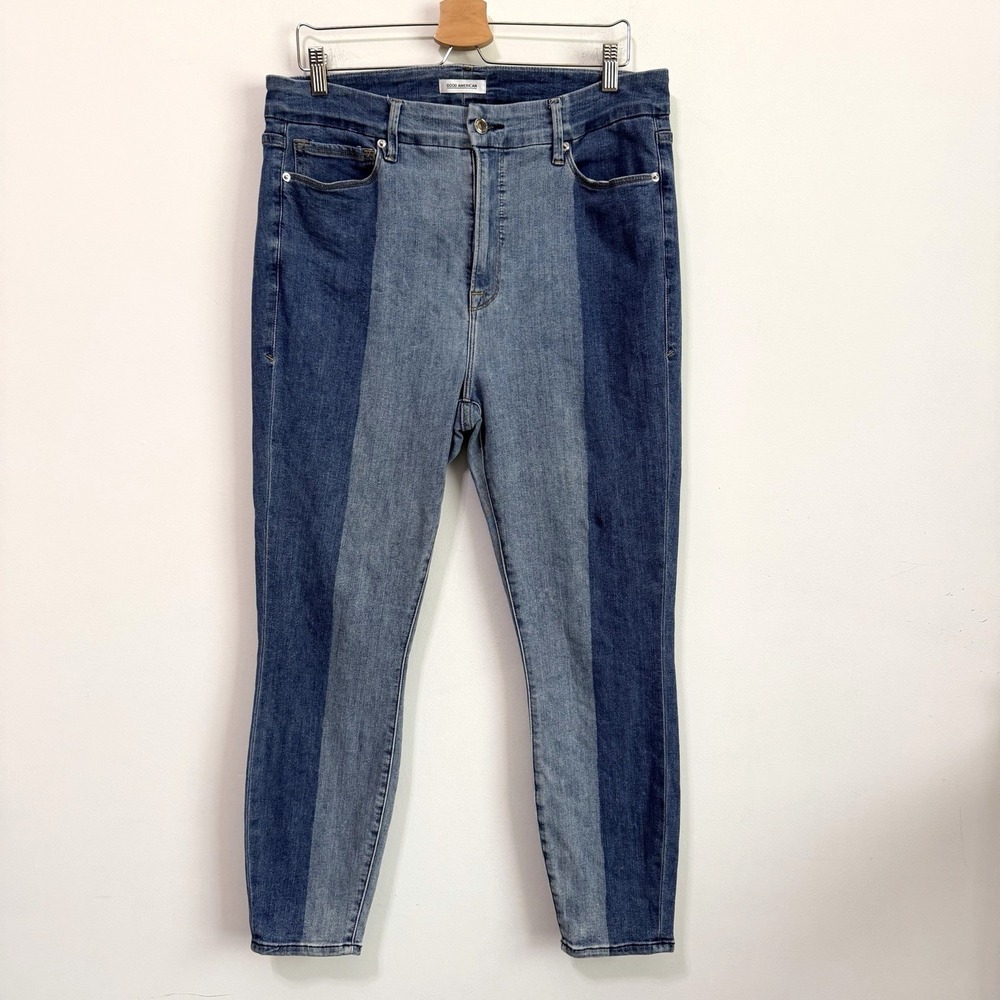 Good American Good Legs Crop Jeans 16 Plus 34x26 Blue Stretch Ankle High Rise